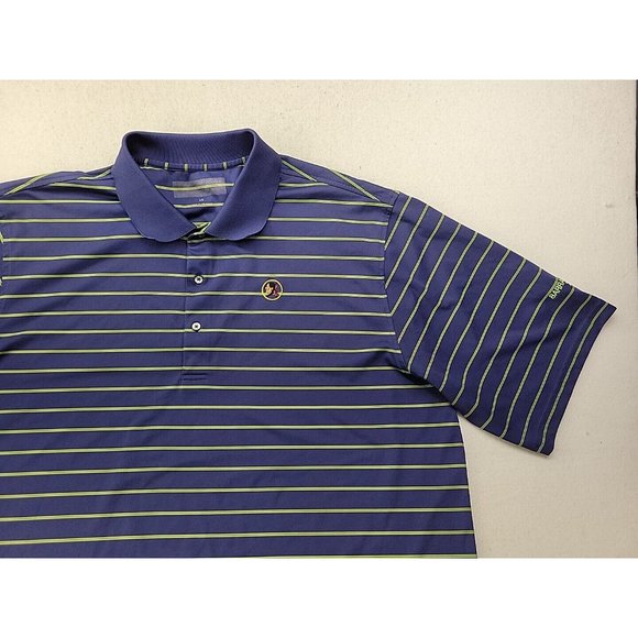 Men's XXL Navy Green Stripe Performance Seminole Golf Club Polo "Barracuda Cup" - Picture 4 of 12